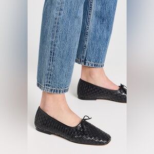 Freda Salvador Jada Black Woven Bow Flats Size 9